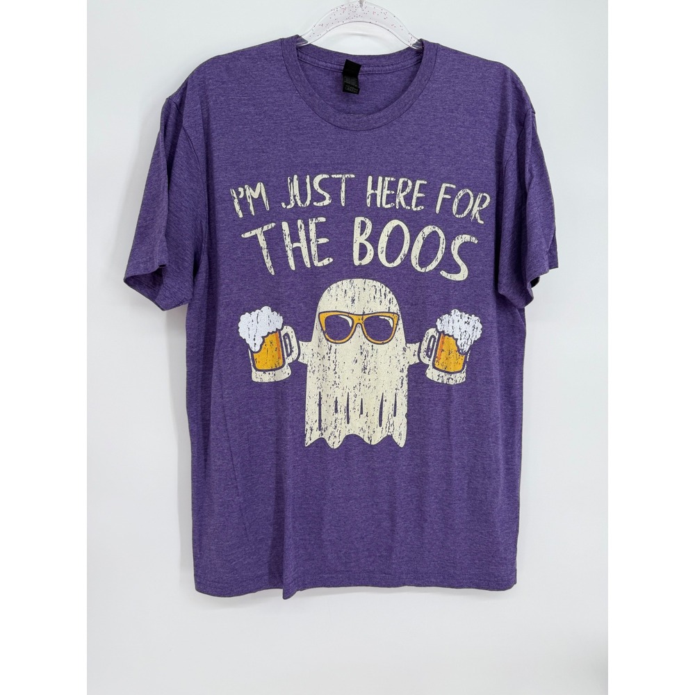 Gildan Softstyle Purple I'm Just Here For The Boos Ghost Beer Graphic Tee Sz L